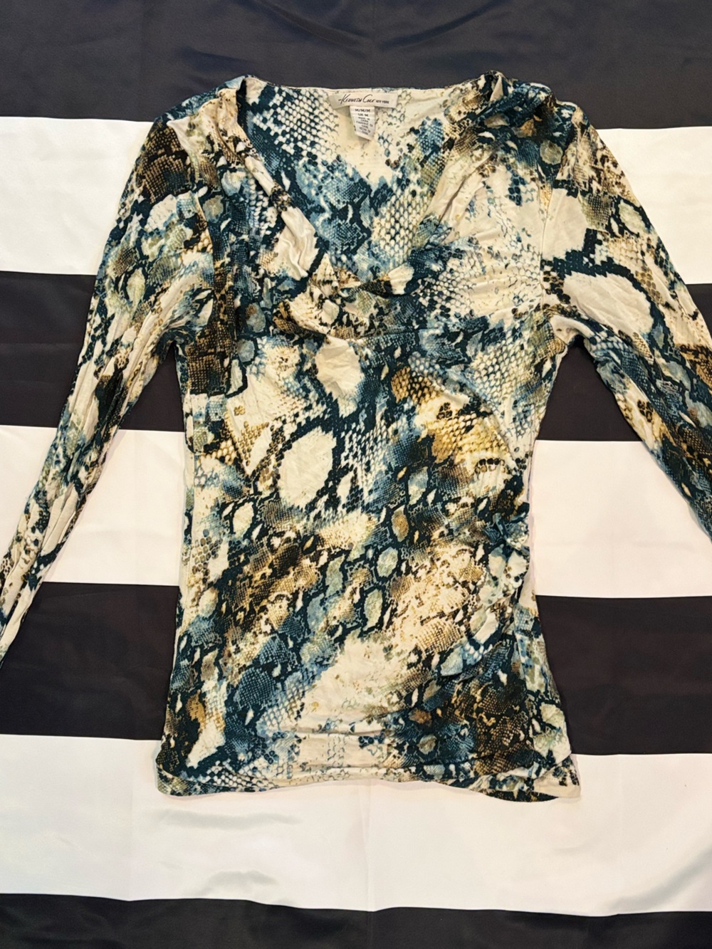 Snake Print Bodysuit in Blue & White Size M/M
